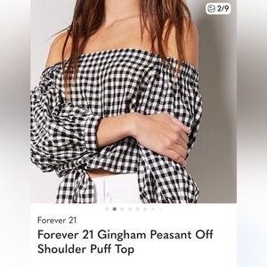 Forever 21 Black and White Checkered Off Shoulder Top